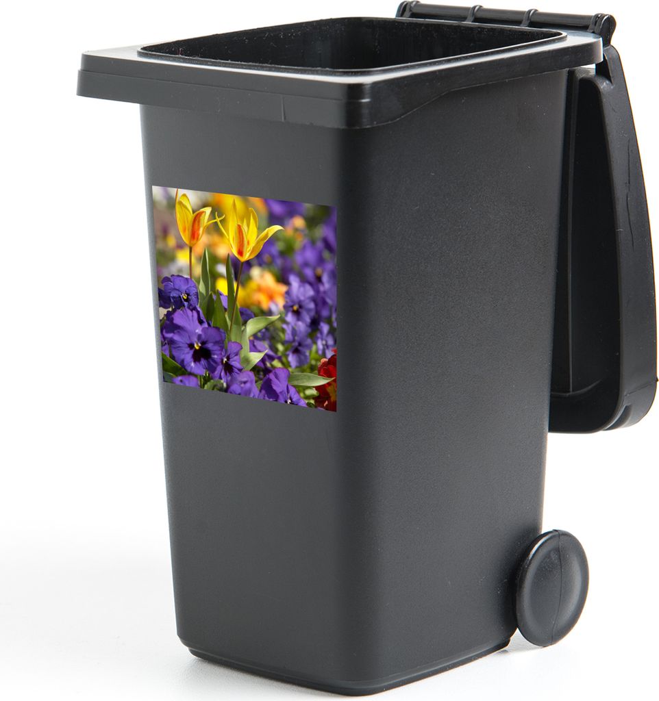 MuchoWow Mülltonnenaufkleber Frühling - Blumen - Farben 40x40 cm - Abfall-Aufkleber - Container - für Abfallcontainer