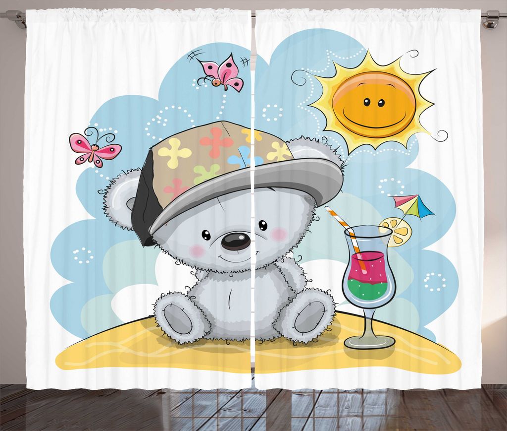 ABAKUHAUS Lustiger Bär Rustikaler Gardine, Schmetterlinge Sommerzeit, Wohnzimmer Universalband Gardinen mit Schlaufen und Haken, 280 x 225 cm, Meh...