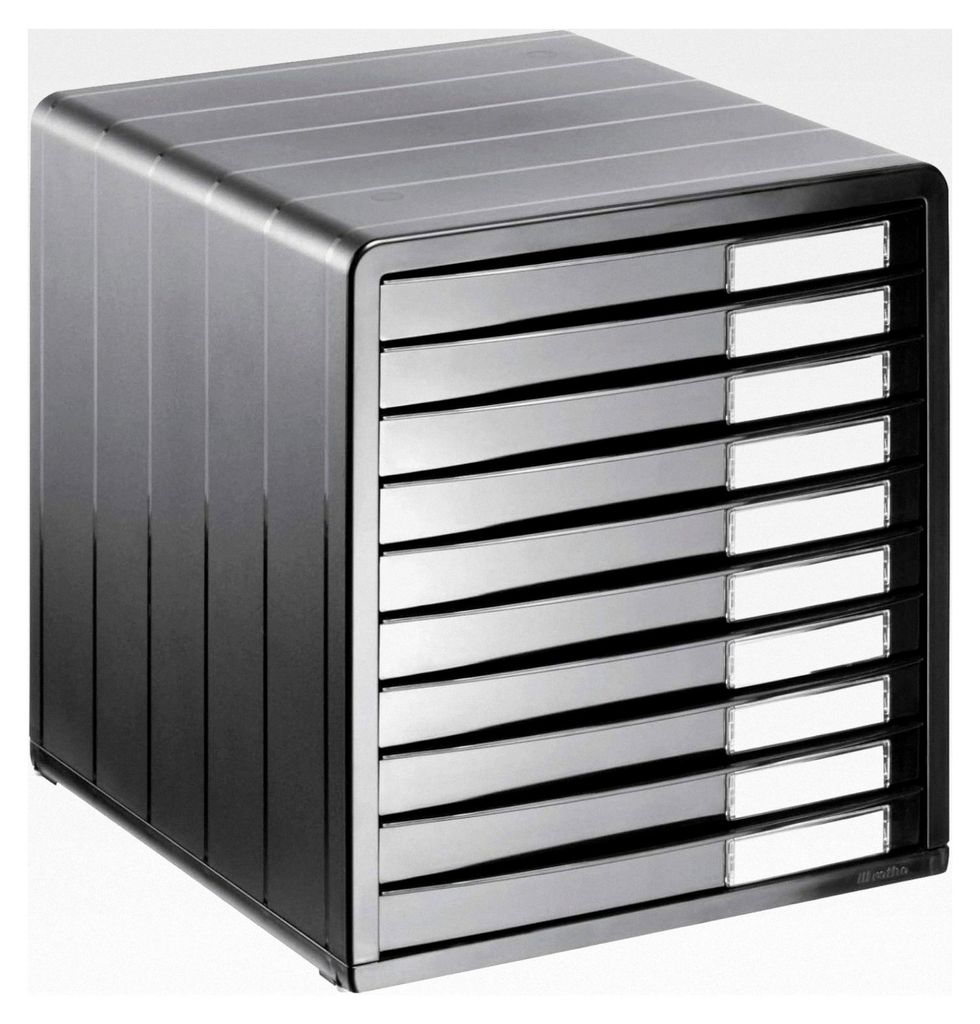 Schubladenbox / Bürobox mit 10 Schüben, Kunststoff (PS) BPA-frei, anthrazit, (34,5 x 29,0 x 32,0 cm)