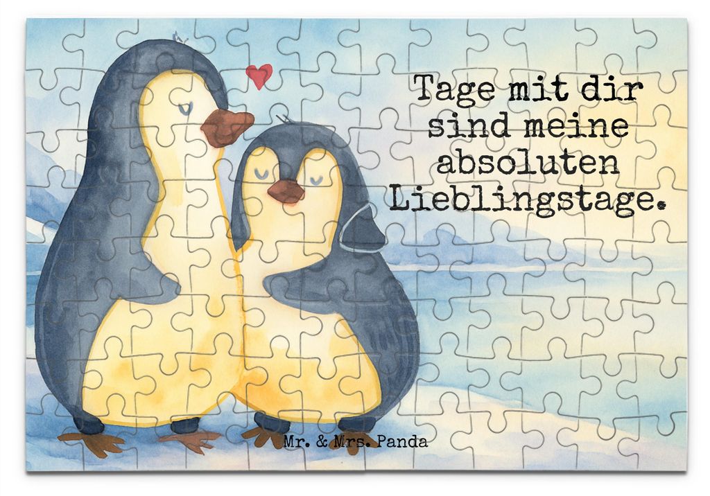 Mr. & Mrs. Panda Puzzle Pinguin umarmen Design 96 Teile - Weiß - Geschenk, Hochzeitstag, Geduldspiel, Liebe, 2000, Liebespaar, Legespiel, 1500, 500