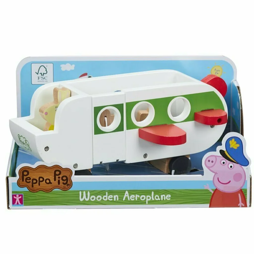 Jouet Avion Peppa Pig en Bois FSC - Toit Ouvrant et Figurine Incluse