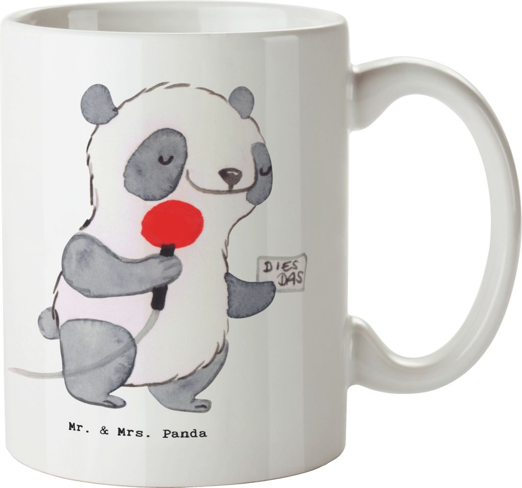 Mr. & Mrs. Panda Becher Modejournalistin Herz - Weiß - Geschenk, Ausbildung, Interview, Teetasse, kaffeebecher keramik, Studium, Tasse, Pott, Mikr...
