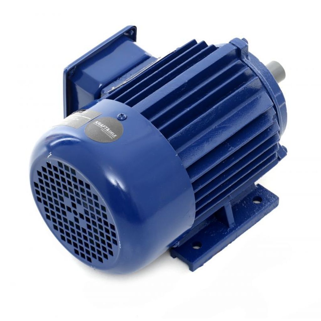 A blue electric motor is shown on a white background.