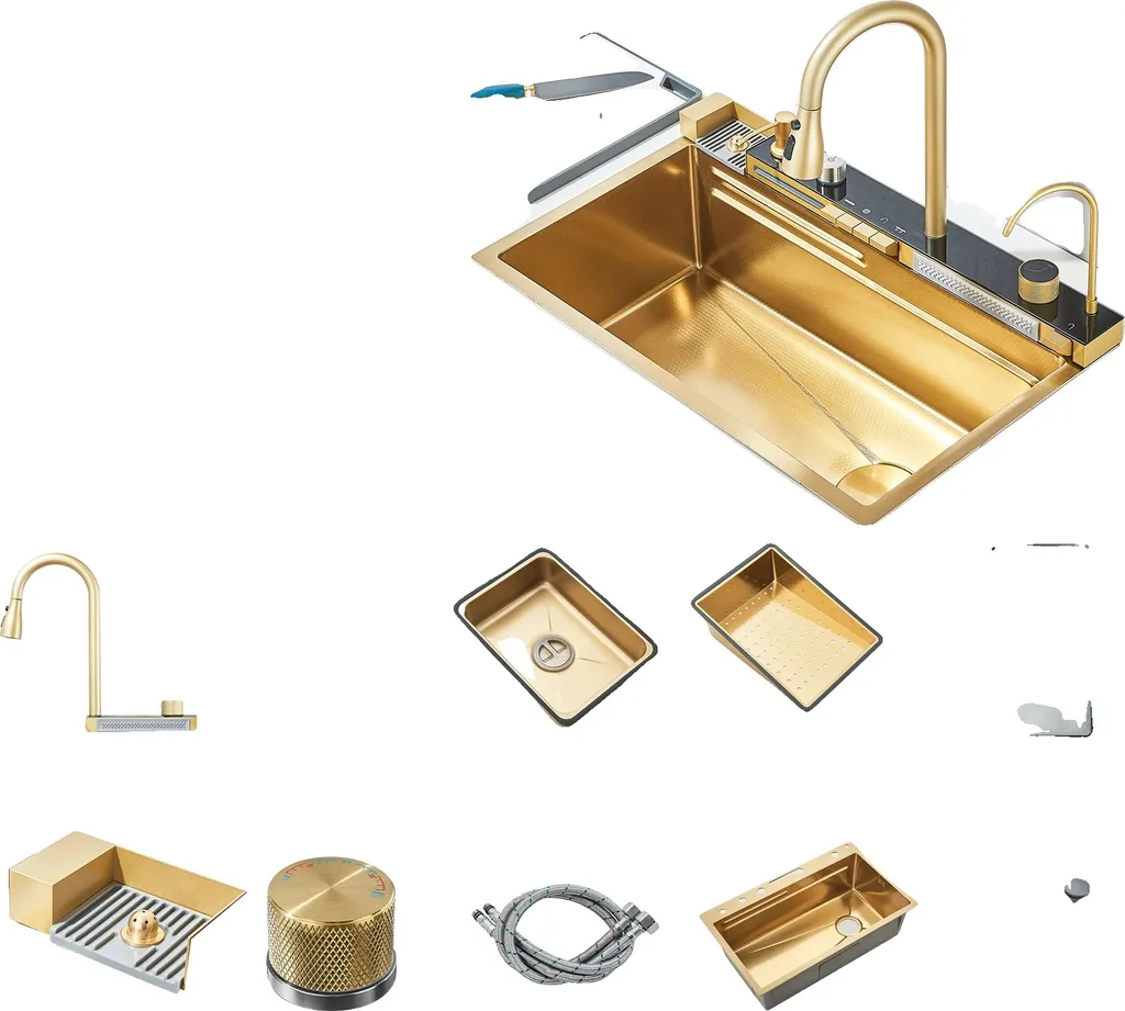 Bac d'évier de cuisine doré inox 75x45 cm pour montage sous plan
