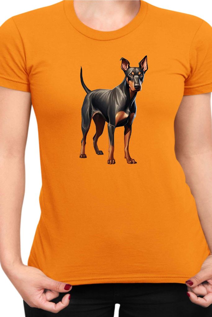 Damen T-Shirt Dogs Breeds Doberman Pinscher Dog Breed 006, Lady XS / Orange