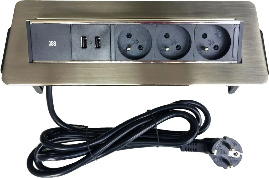 Barra Elettrica Design Inclinato 3 Prese e 2 USB per Cucina e Ufficio