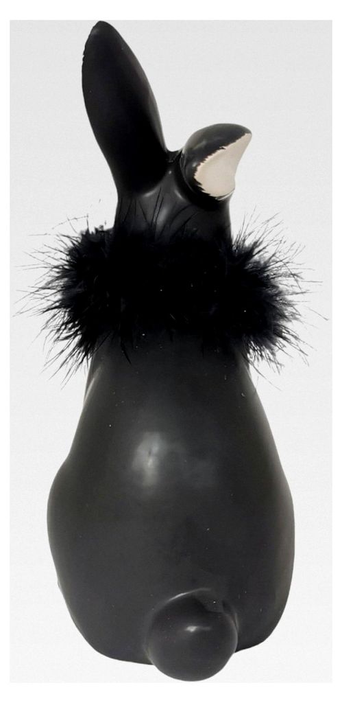 Schwarze Keramikfigur Hase 18cm mit Fell Osterdeko
