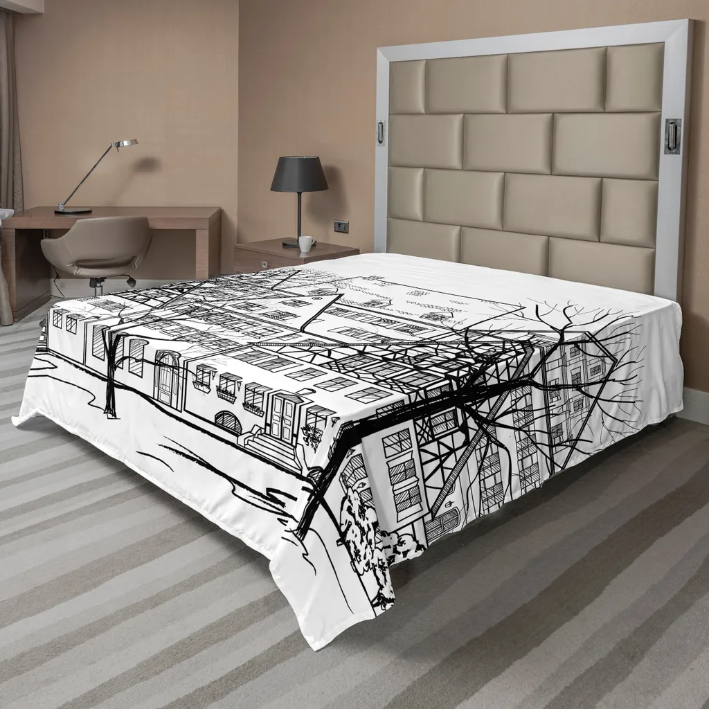 Drap plat décoratif Paysage Urbain en microfibre douce 244 x 205 cm
