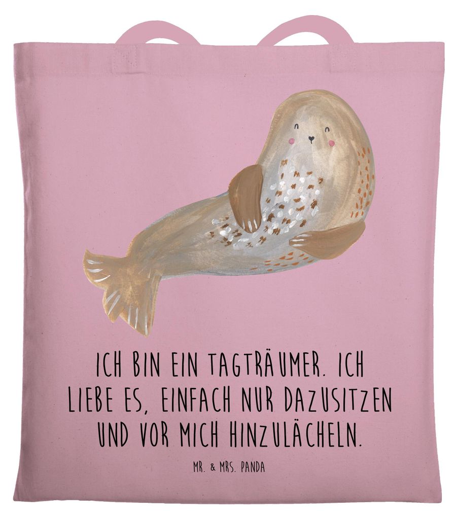 Mr. & Mrs. Panda Tote Bag Robbe Lachen - Rosa Pastell - Geschenk, Laptoptasche, festival tasche, Ostsee, dokumententasche, Seehund, Strand, Schulta...