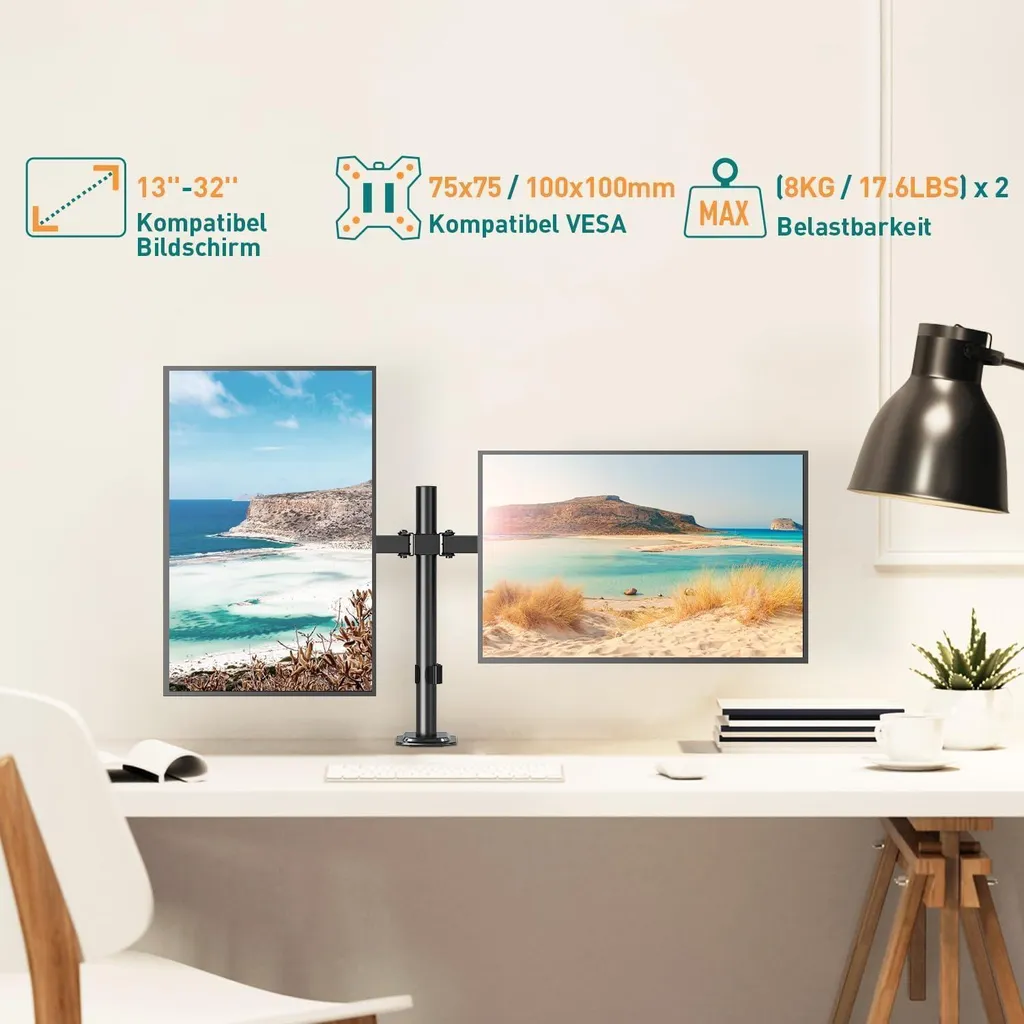 Support de bureau pour 2 moniteurs idéal pour télétravail et multitâche - 2