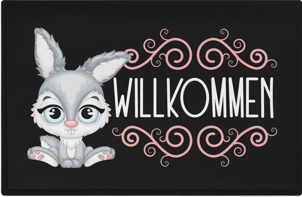 Trendation - Willkommen Fußmatte Grafik Schmutzfangmatte Geschenk Außen Innenbereich 60x40 cm Waschbar Türmatte Hase
