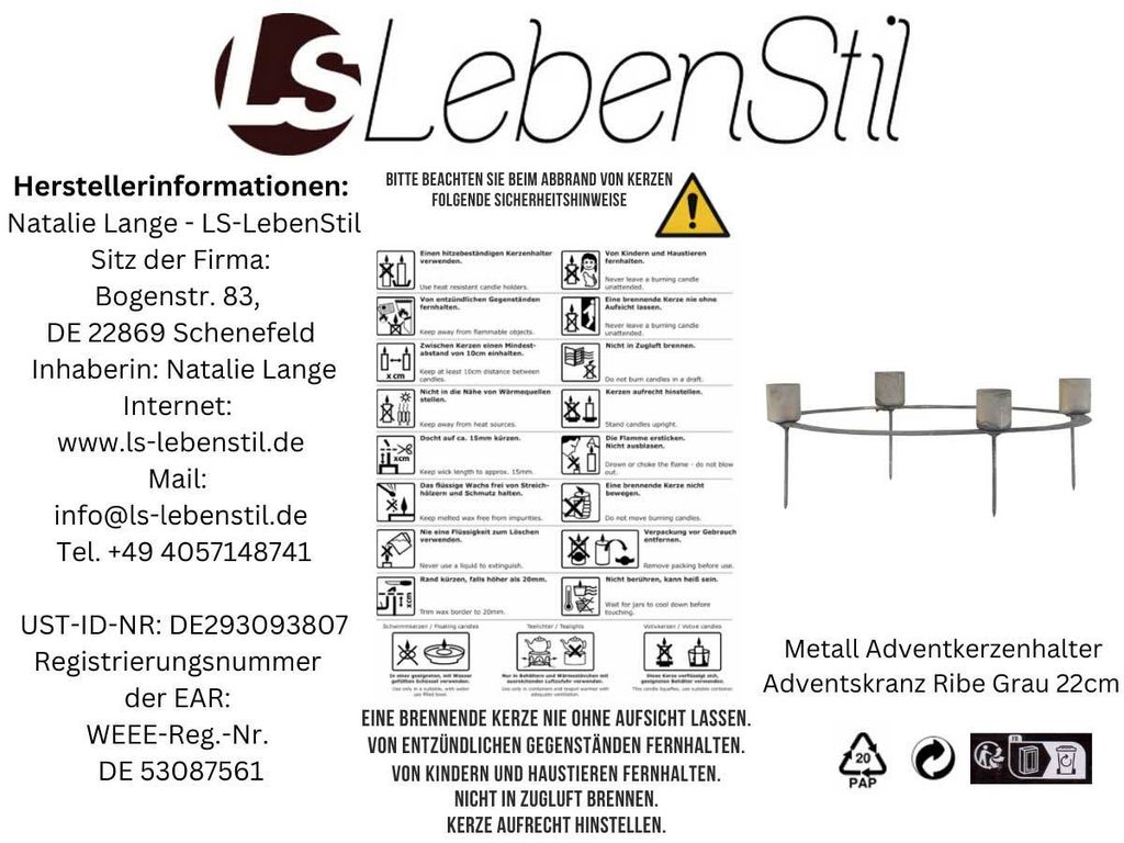 LS-LebenStil Vintage Metall Adventkerzenhalter Adventskranz Produktbild 8