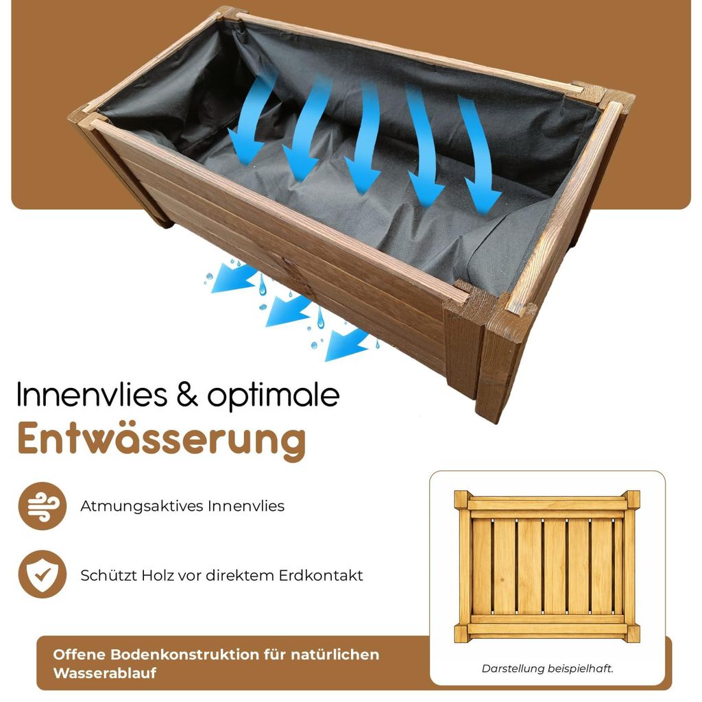 Blumenkasten Holz Hellbraun 79x39x30cm - 4 Farben & 2 Gren