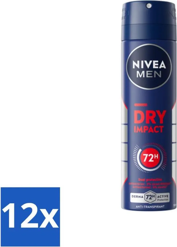 NIVEA MEN Dry Impact Spray 150ml - Confezione Risparmio 12 Pezzi