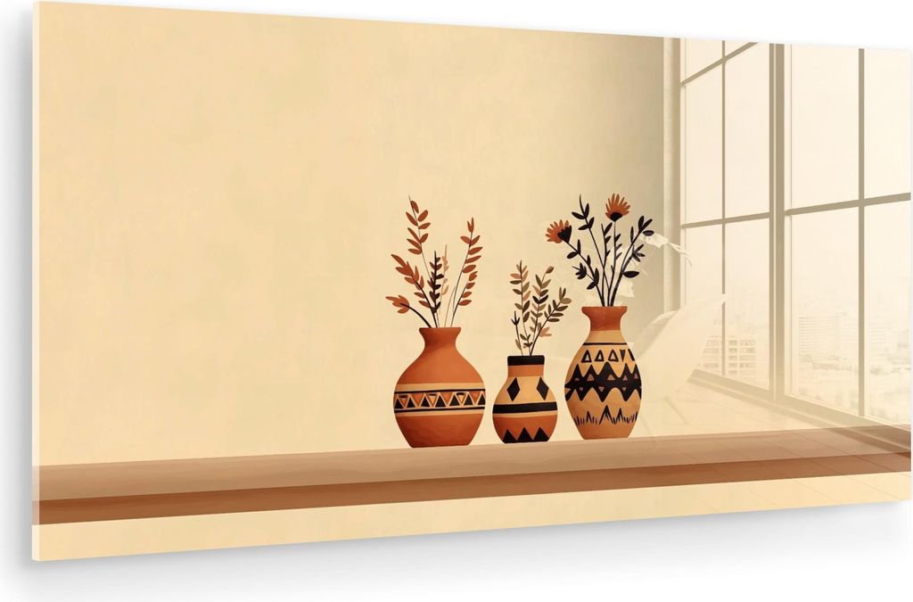 MuchoWow Glasbilder - Bilder auf Wandbild - Foto auf Glas Vasen - Blumen - Blätter - Minimalistisch 40x20 cm Wanddekoration aus Glas - Acrylglasbi...