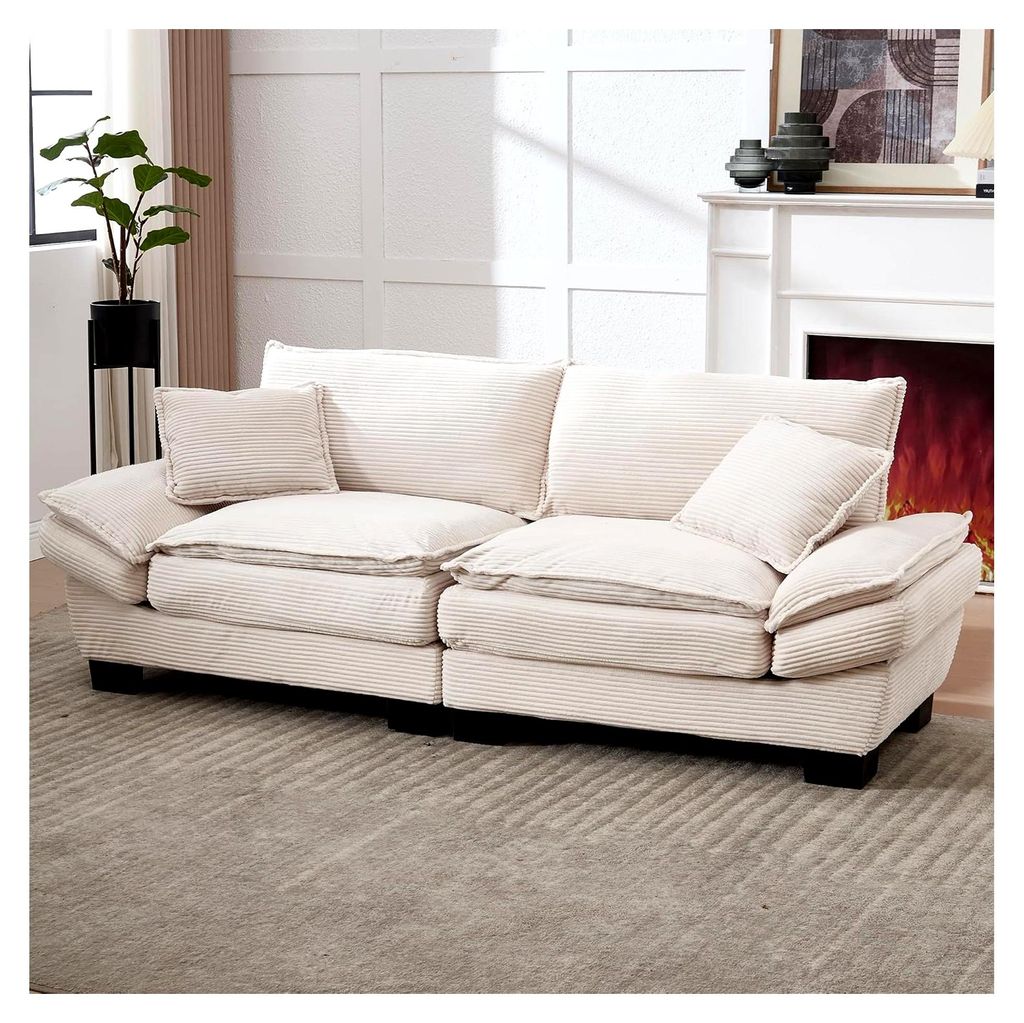 Ein modernes, einfaches Doppelsofa mit einem Federbett und einem Kissen, kuschelig und geräumig für Wohnzimmer, Schlafzimmer oder Büro, Beige Sofa