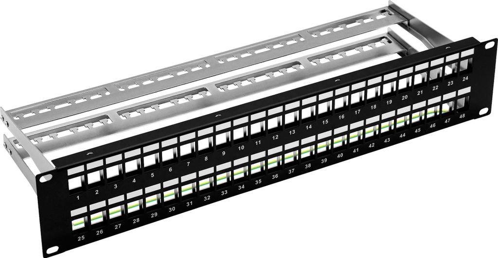 ProfiPatch Patchpanel 19 Zoll Verteilerfeld 48 Port Patchfeld für Keystone Module Rackeinbau 2HE schwarz
