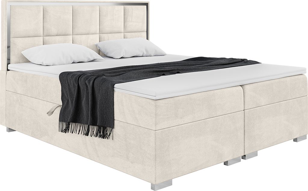 MEBLINI Boxspringbett mit Bettkasten - Gepolstert Doppelbett mit Matratze und Topper - Polsterbett mit Stauraum - Bett mit Kopfteil - Stauraumbett ...