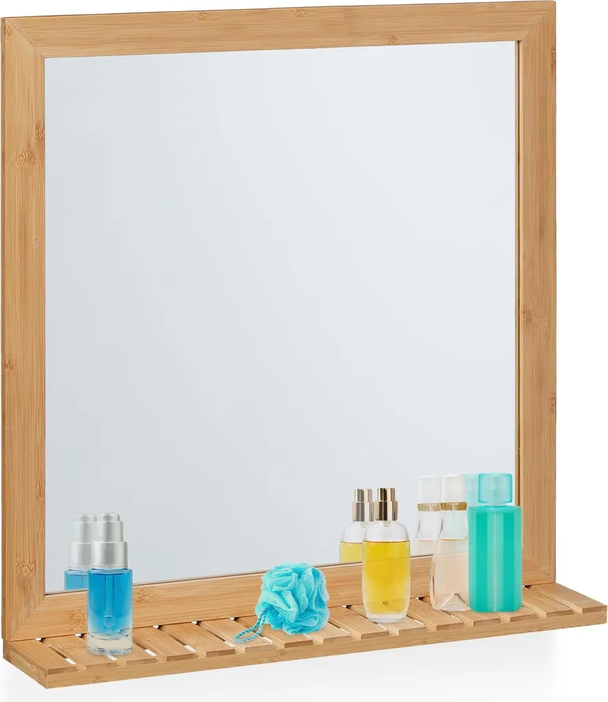 Miroir de salle de bain en bambou avec rangement - Gain de place mural