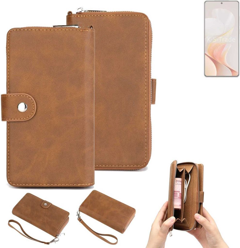 K-S-Trade Handyhülle Schutzhülle kompatibel mit Vivo S19 Pro & Portemonnee Tasche Handytasche Case Etui Geldbörse Wallet braun (1x)