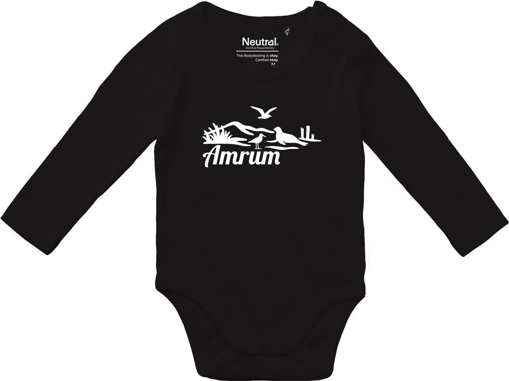 Huuraa Baby Body Amrum Strandmotiv 68 Black Baumwolle Fairtrade Langarmbody Geschenkidee