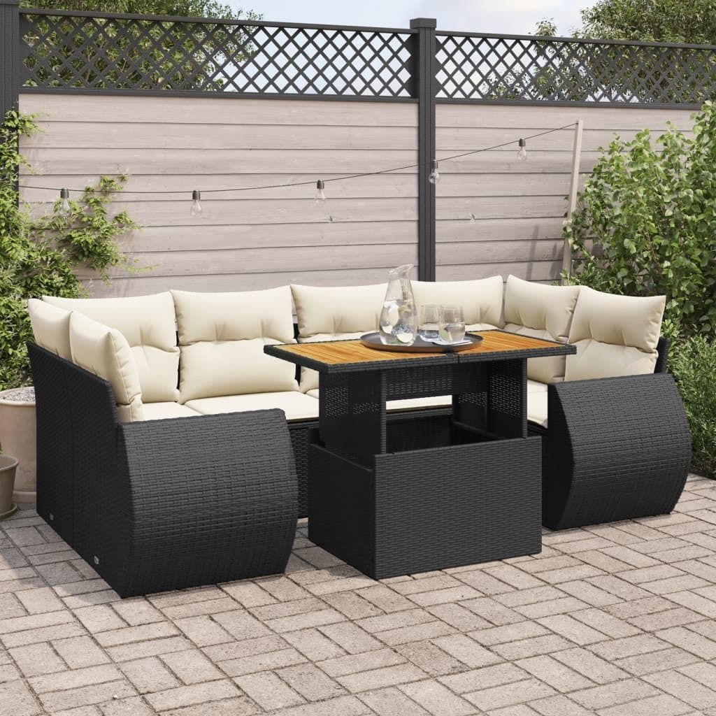 "2026 Promotion" 7-tlg. Garten-Sofagarnitur/Terrassenmöbel - mit Kissen - Schwarz Poly Rattan - Gartenmöbelset CC18272