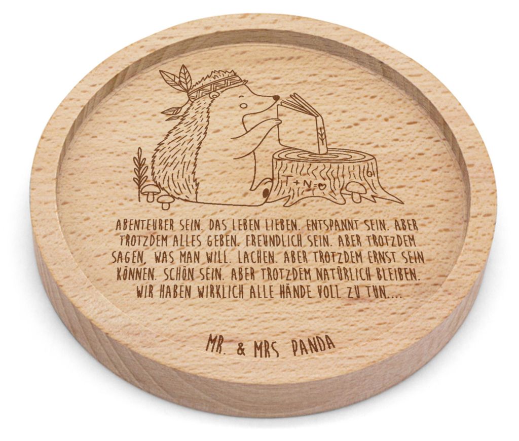 Mr. & Mrs. Panda Holzuntersetzer Igel Federschmuck - Transparent - Geschenk, Lagerfeuer, Coaster, Indianer, gläseruntersetzer, Tiere, Glas-Unterse...