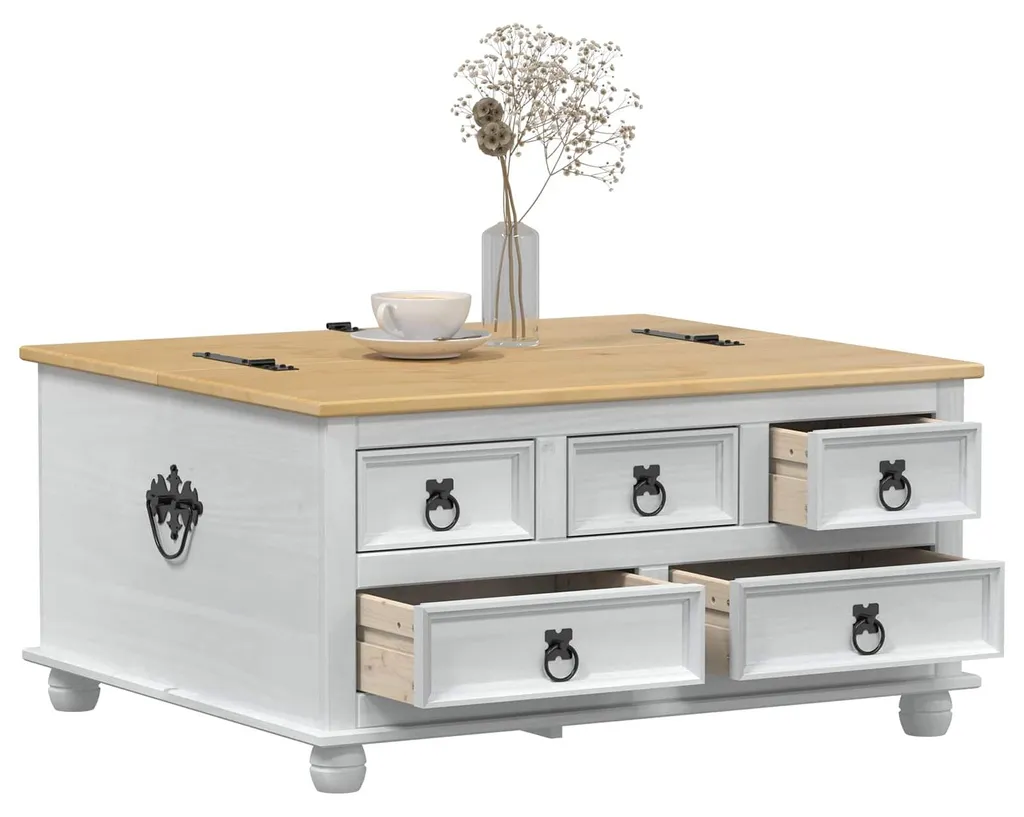 Malle de rangement blanche en bois massif de pin avec couvercle relevable