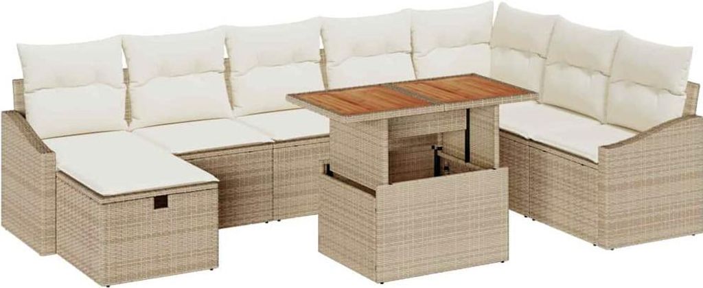 "im Sonderangebot" Garten-Sofa-Set - elegantes Design - Sitzgruppe mit Sofa, Tisch - mit Kissen mit Speicher 9 pcs Beige Poly Rattan - Terassenmöb...