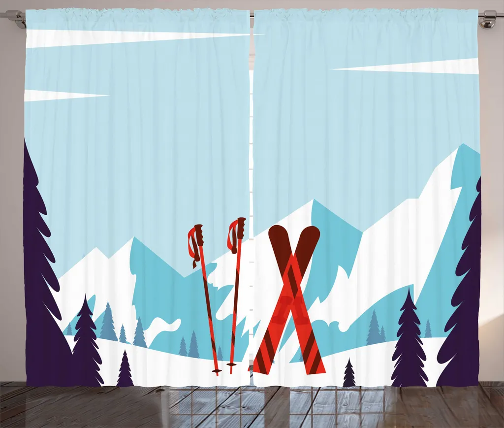 Rideau à fronces décoratif Ski et montagnes pour chambre à coucher
