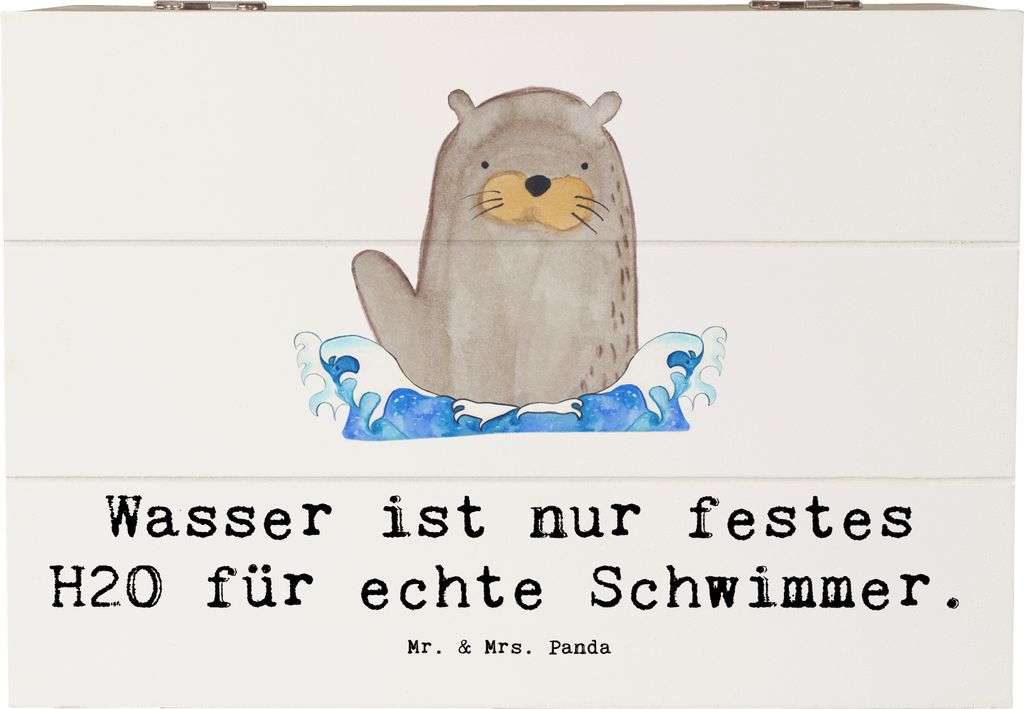 Mr. & Mrs. Panda Geschenkbox Schwimmen Abenteuer 22 x 15 cm - Weiß - Geschenk, Holzkiste, Sportler, Teamsport, Geschenke, mit Deckel, Kiste, Techn...