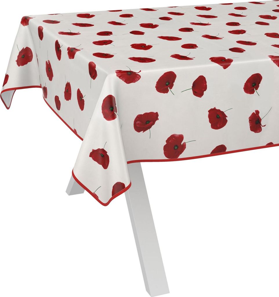 Tischdecke Fotoprint Mohnblumen Beige Rot 220x140cm mit Band-Kante Wachstuch abwaschbar