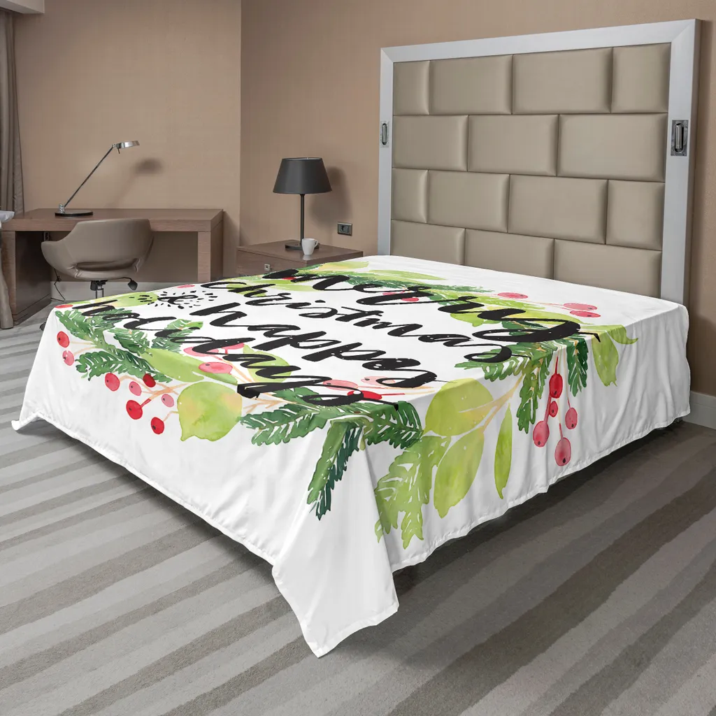 Drap plat décoratif Joyeuses Fêtes motif couronne de baies 266x260 cm