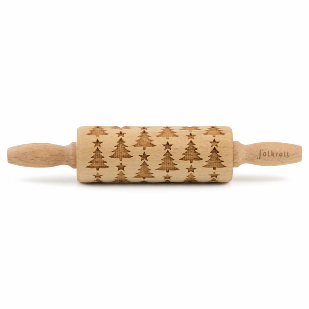 Folkroll Teigrolle Christbaum, junior, 23 cm, Nudelholz, Prägerolle, Muster, Motiv, Rolle, Buchenholz, 330500