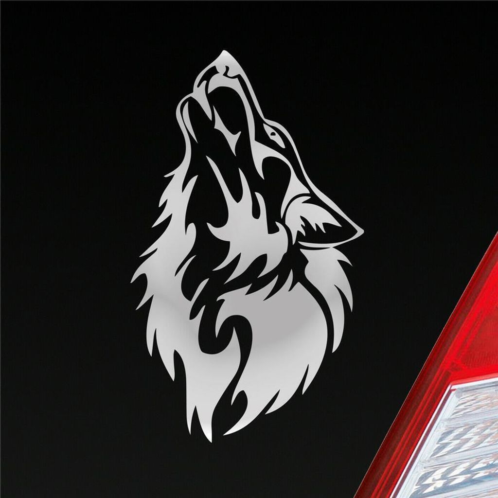 Auto Aufkleber Wolf Wölfe Hund Heulen Wulf Tier Animal Motorrad 15x9 cm Silber Sticker Heckscheibenaufkleber