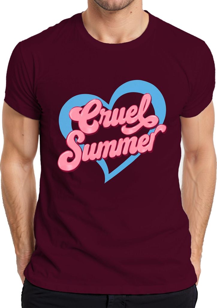 Cruel Summer Sommer Herz Retro Pink Mädchen 80er Pop Festival Herren T-Shirt, Burgundy, XL