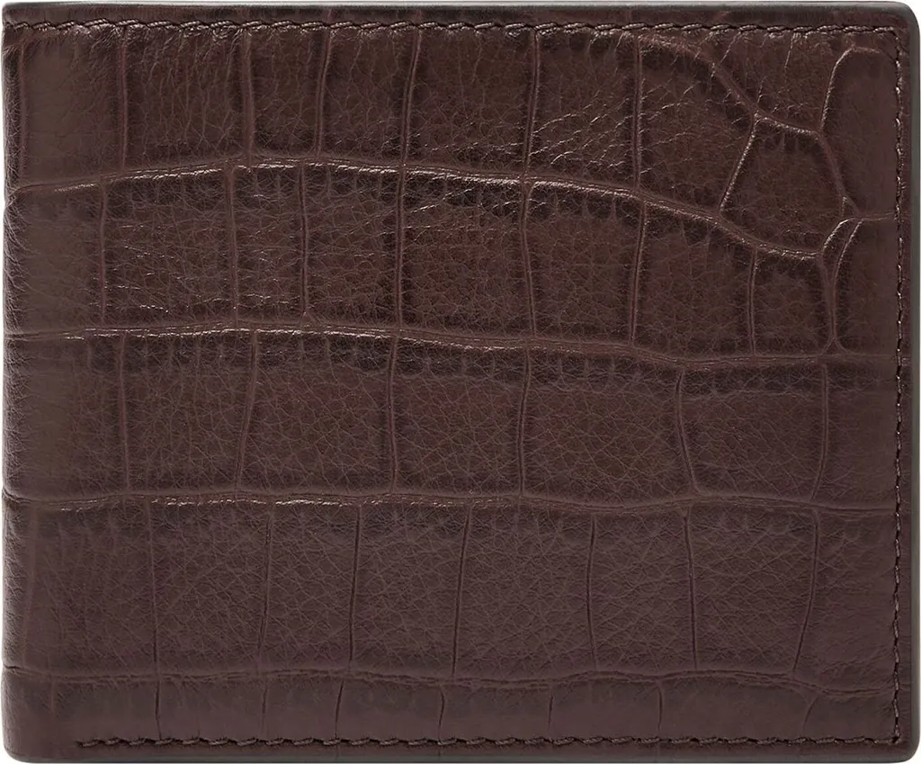 Portafoglio Fossil Derrick Brown Croco: Pelle Bifold con Portamonete