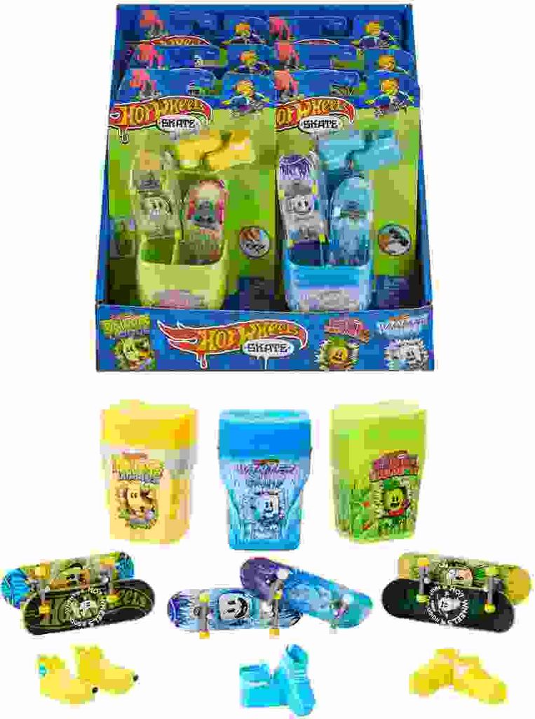 Hot Wheels Action Skate Flavor Container mit 2 exklusiven Fingerboards und 1 Paar abnehmbaren Skateboard-Schuhen in einem Aufbewahrungsbehälter, G...