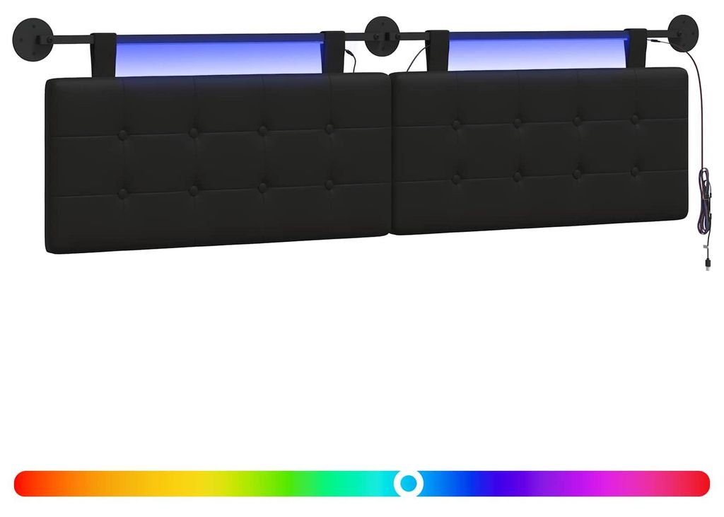 vidaXL Hängendes Kopfteil Mit LED Licht Schwarz Kunstleder