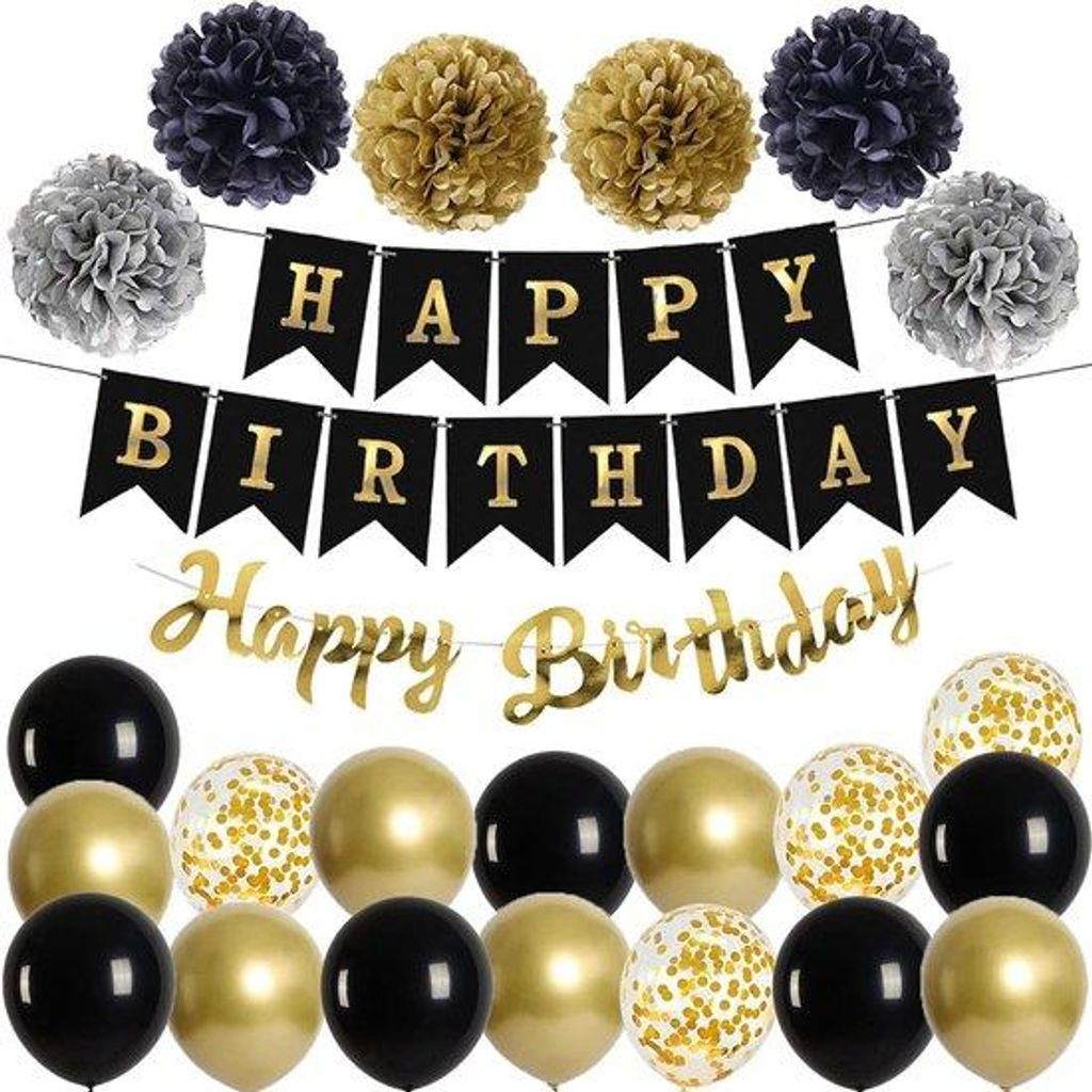 Dekoratives Verjährungssymbol - 28 Einheiten - Schwarz/Gold - Papierschmuck
