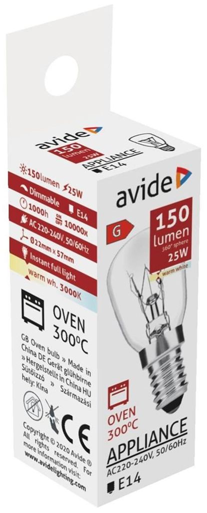 Avide Ofenlampe 300°C Leuchte 150lm 25W E14 WW 3000K