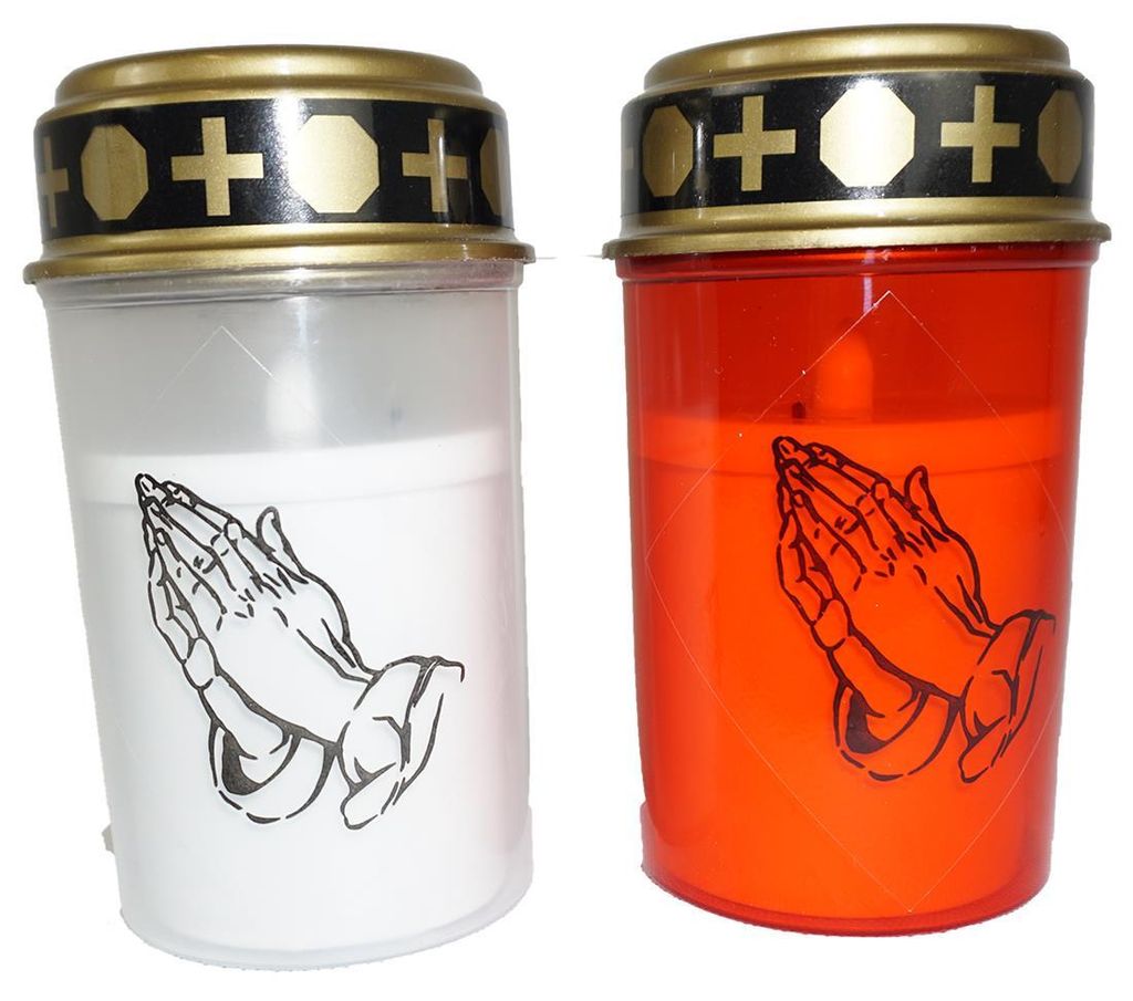 Grablichter weiß und Grablicht rot Dauerbrenner Grablicht LED Kerzen flackernde Flamme LED Grabkerze mit Batterie Friedhofskerze Gedenkkerze Grabl...