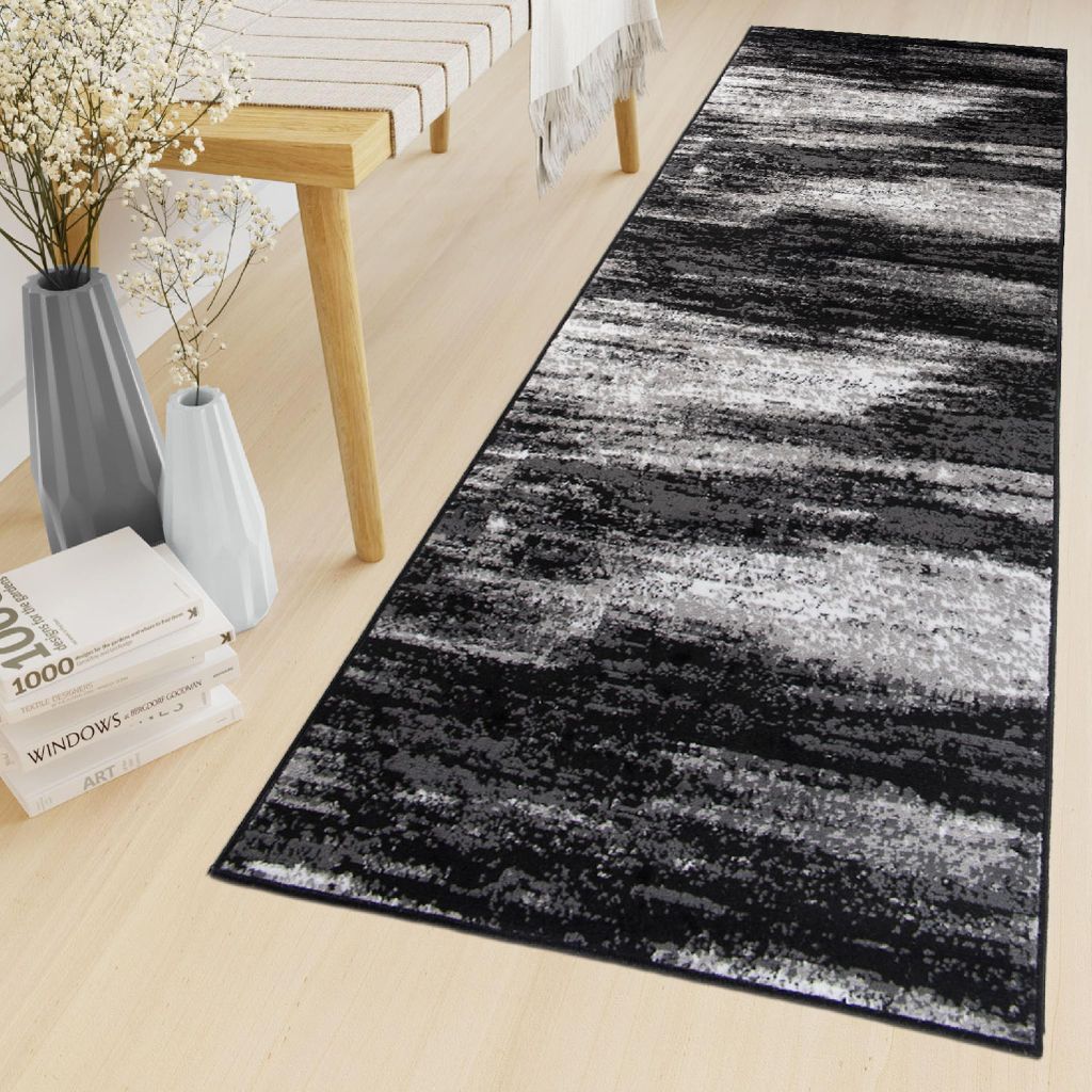 Tapiso Läufer MAYA Modern Grau Schwarz Wohnzimmer 80 x 420
