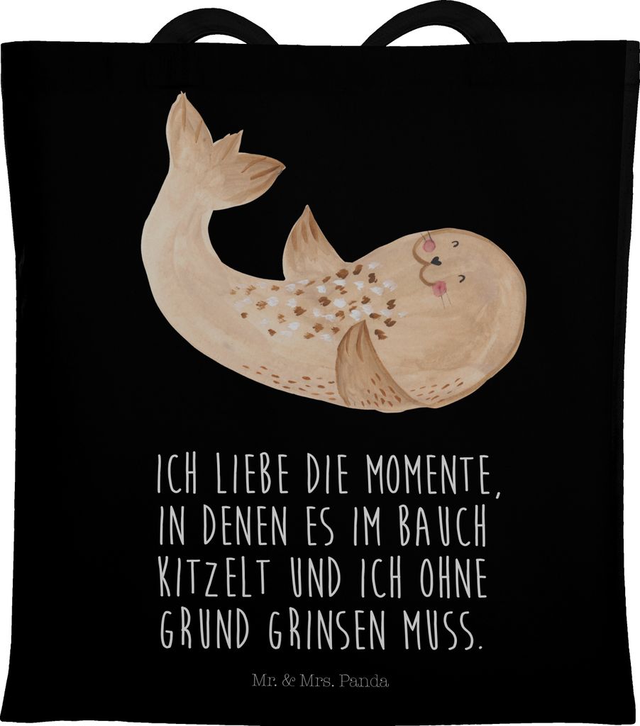Mr. & Mrs. Panda Uni Tasche Robbe Liegen - Schwarz - Geschenk, Freude, Lustige Sprüche, Einkaufstüte, Tragetasche, Stoffbeutel, Nordsee, Schultas...