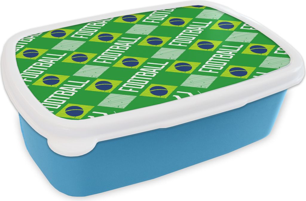 KitchenYeah Lunchbox Brotzeit Brotdose 17x11 cm Brasilien - Fußball - Muster Kinder Brotzeitdose - Lunch - Kunststoff - Brotbüchse - Sandwichb...