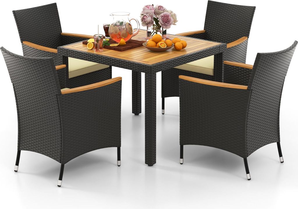 Rattan Gartenmöbel Set, Sitzgruppe Garten Lounge 4 Stühle mit Tisch, Rattan Lounge Möbel Outdoor, Terrassenmöbel Balkonmöbel Set für 4 Personen