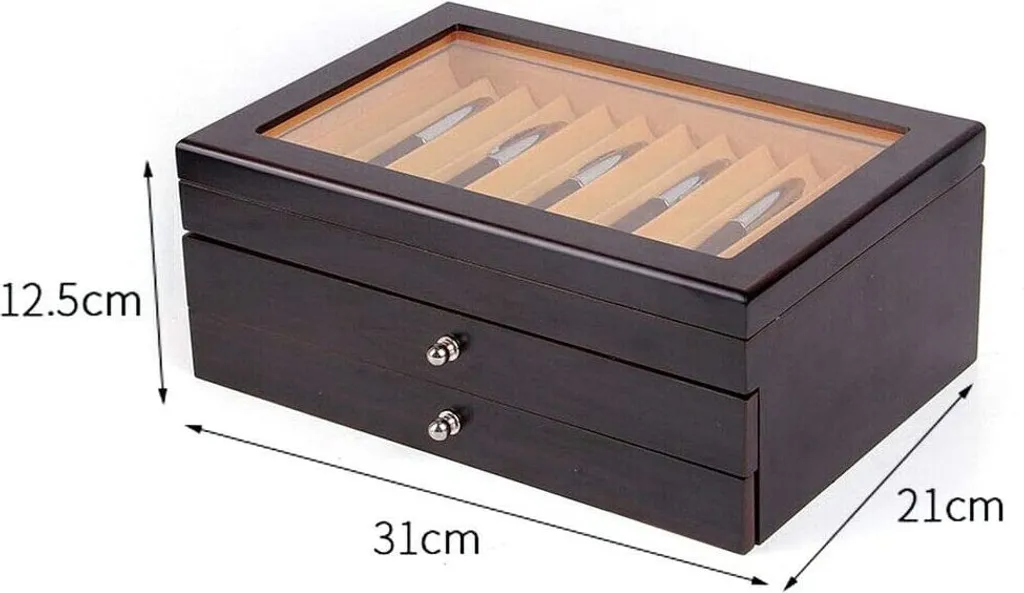 Rangement stylos bois noir pour collectionneur : 3 tiroirs et fenêtre - 4