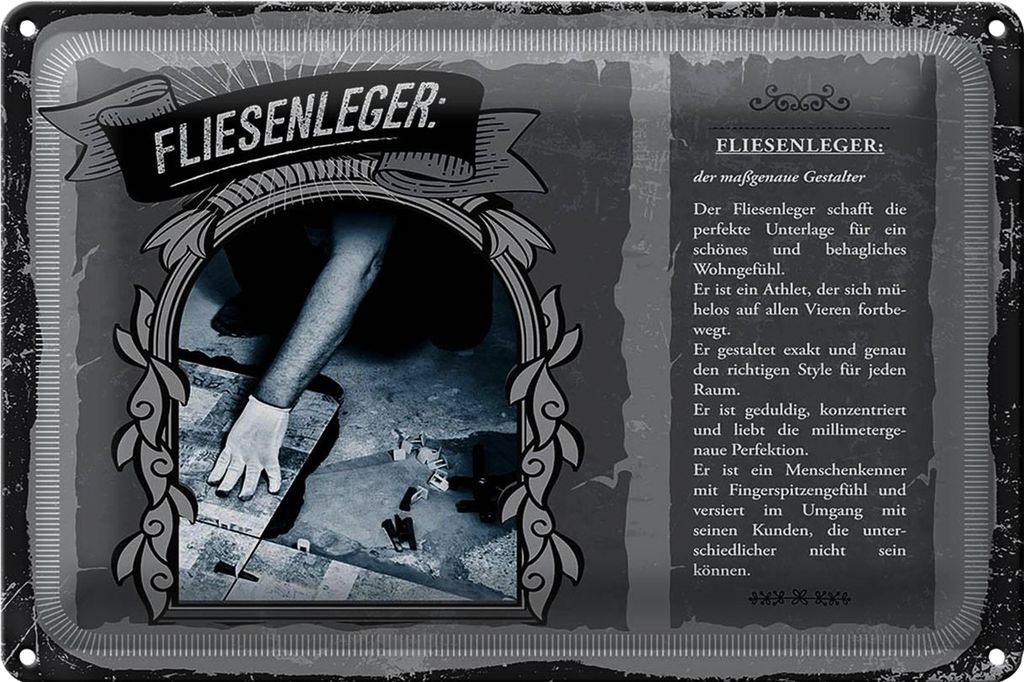 Blechschild Berufe 30x20cm Fliesenleger maßgenauer Gestalter