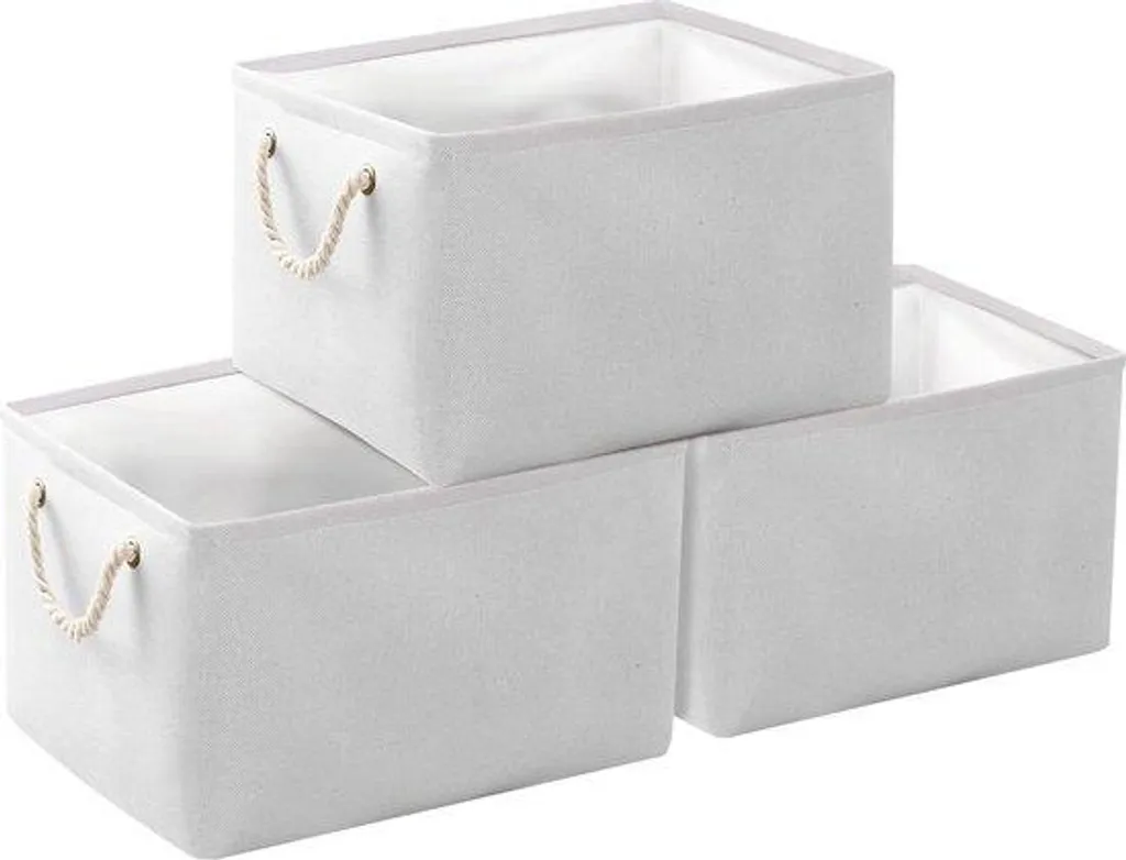 Lot de 3 organiseurs en toile blanc 34x22x17 cm pour linge et vêtements