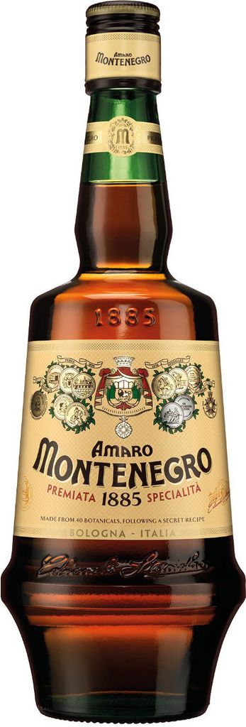 A bottle of Amaro Montenegro liqueur.